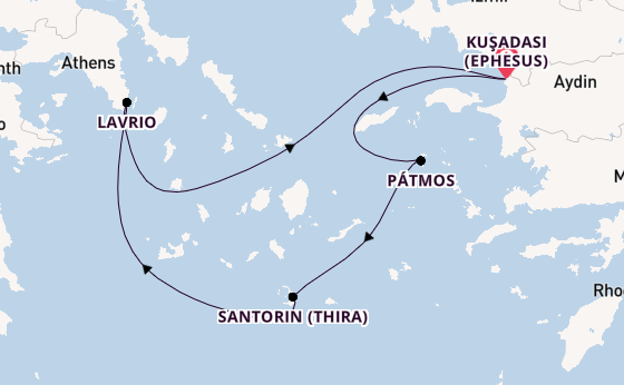 Östliches Mittelmeer ab Kuşadası (Ephesus), Türkei auf der Celestyal Discovery