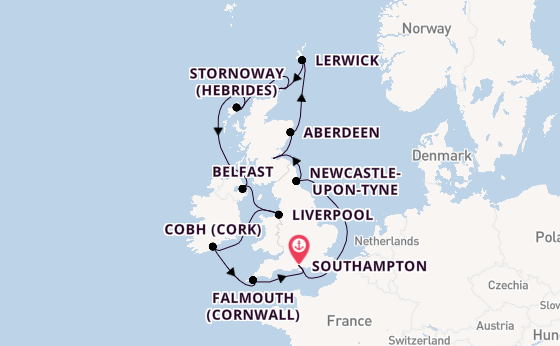 British Isles from Southampton, England with the Marina