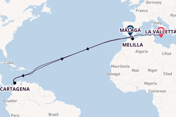 trans-Atlantisch vanaf La Valletta, Malta met de Le Champlain