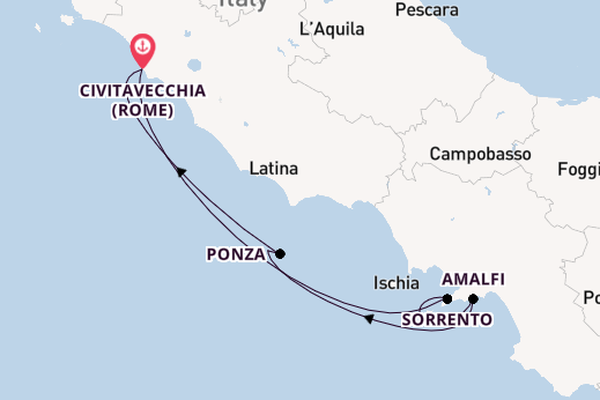 Westelijke Middellandse Zee vanaf Civitavecchia (Rome), Italië met de Royal Clipper
