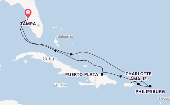 Caribbean from Tampa, Florida, USA with the Jewel of the Seas