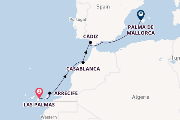 Westelijke Middellandse Zee vanaf Las Palmas, Gran Canaria, Spanje met AIDAblu
