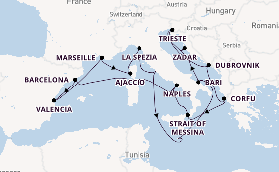 Western Mediterranean from Rome (Civitavecchia), Italy with the Queen Elizabeth