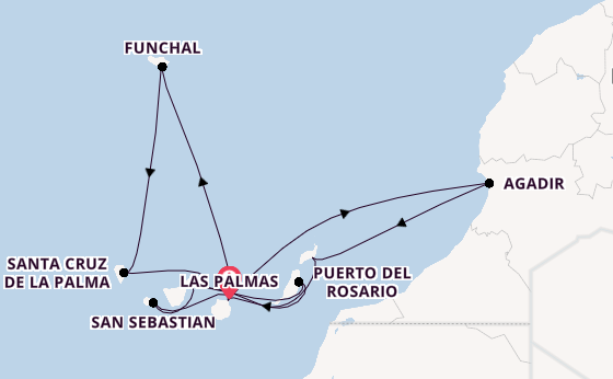 Canarische Eilanden vanaf Las Palmas, Gran Canaria, Spanje met de Mein Schiff 7
