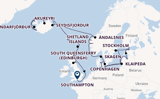 Arctic Ocean from Copenhagen, Denmark with the Caribbean Princess