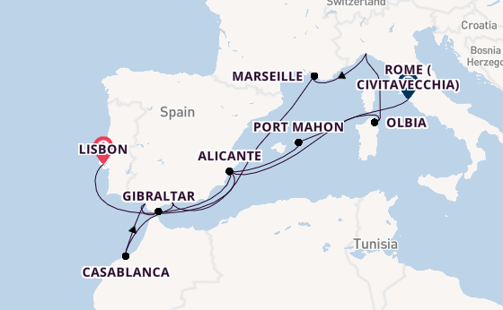 Western Mediterranean from Lisbon, Portugal with the MSC Sinfonia