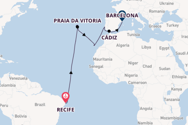 Transatlantic & Repositioning from Recife, Brazil with the Costa Pacifica