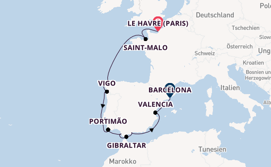 Westliches Mittelmeer ab Le Havre (Paris), Frankreich auf der Seven Seas Navigator