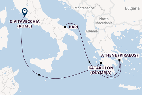 Middellandse Zee vanaf Bari, Italië met de MSC Sinfonia