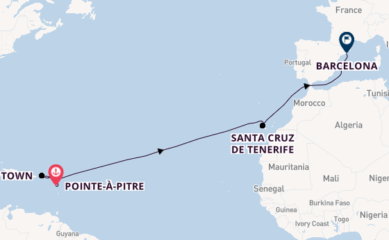 Caribbean vanaf Pointe-à-Pitre, Guadeloupe met de MSC World Europa