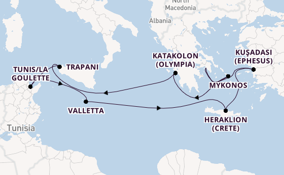 Mediterranean Sea from Athens (Piraeus), Greece with the Seven Seas Mariner