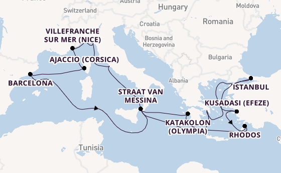 Middellandse Zee vanaf Civitavecchia (Rome), Italië met de Queen Elizabeth