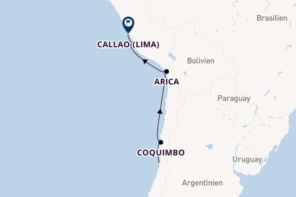 Südamerika ab Valparaíso, Chile auf der Seven Seas Mariner