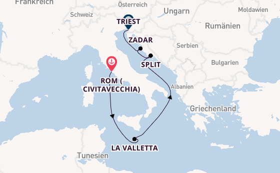 Mittelmeer ab Civitavecchia (Rom), Italien auf der Queen Elizabeth