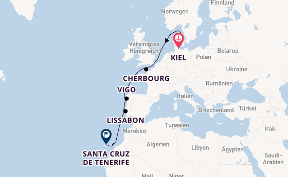 Kanarische Inseln ab Kiel, Deutschland auf AIDAperla