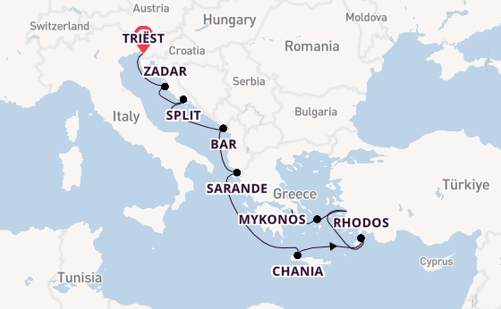 Oostelijke Middellandse Zee vanaf Triëst, Italië met de Marina