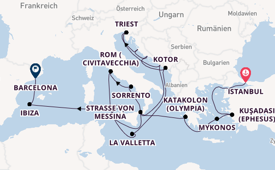 Mittelmeer ab Istanbul, Türkei auf der Queen Elizabeth