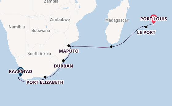 Zuidelijk Afrika vanaf Port Louis, Mauritius met AIDAblu