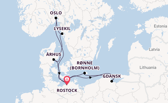 Noorwegen vanaf Rostock, Warnemünde, Duitsland met AIDAmar