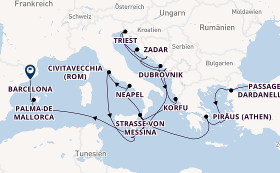 Mittelmeer ab Istanbul, Türkei auf der Queen Elizabeth