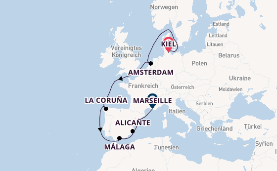 Westliches Mittelmeer ab Kiel, Deutschland auf der MSC Euribia