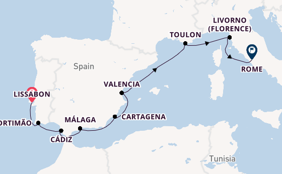 Westelijke Middellandse Zee vanaf Lissabon, Portugal met de Silver Spirit