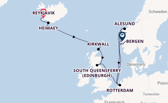 Norwegen ab Reykjavik, Island auf der Rotterdam