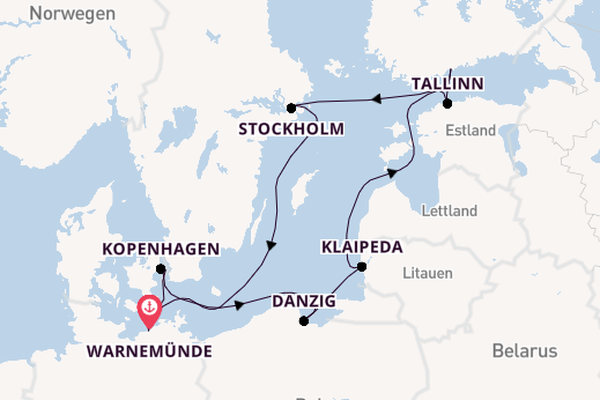 Ostsee ab Warnemünde, Deutschland auf der Mein Schiff 7