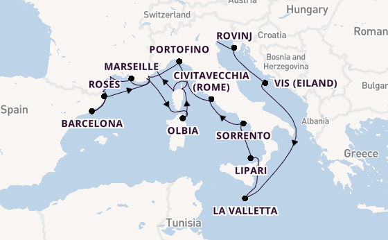 Westelijke Middellandse Zee vanaf Fusina (Venice) met de Seabourn Ovation