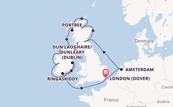 British Isles from London (Dover), England, United Kingdom with the Nieuw Statendam