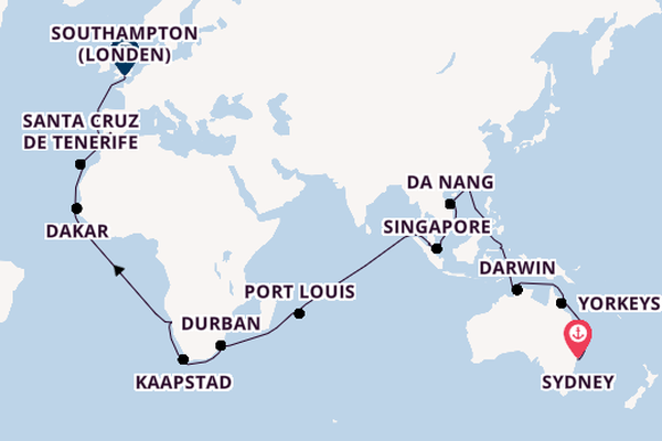 Australië vanaf Sydney, Australië met de Queen Mary 2