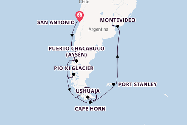South America from San Antonio, Chile with the Oosterdam