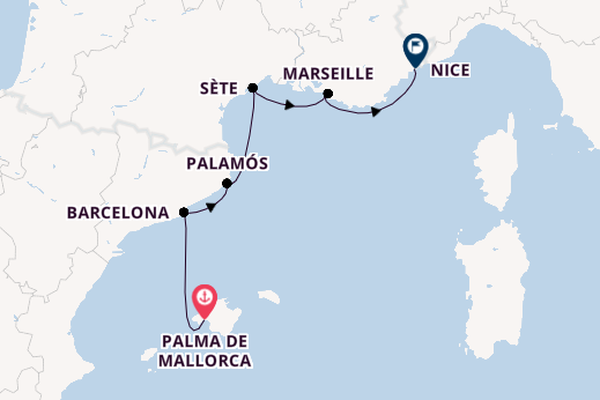 Westelijke Middellandse Zee vanaf Palma de Mallorca, Mallorca, Spanje met de Silver Shadow