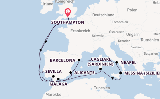 Westliches Mittelmeer ab Southampton, Großbritannien auf der Queen Anne