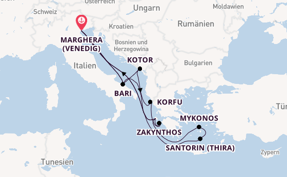 Mittelmeer ab Marghera (Venedig) auf der Costa Deliziosa