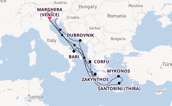 Mediterranean from Marghera (Venice) with the Costa Deliziosa
