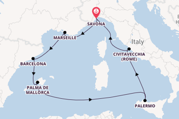 Met de Costa Smeralda naar Rome, Sicilië en Mallorca