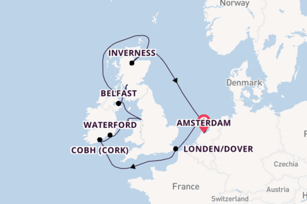 Britse Eilanden vanaf Amsterdam, Nederland met de Celebrity Eclipse