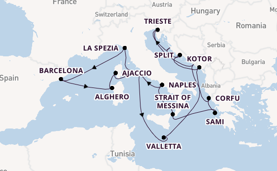 Mediterranean Sea from Rome (Civitavecchia), Italy with the Queen Elizabeth