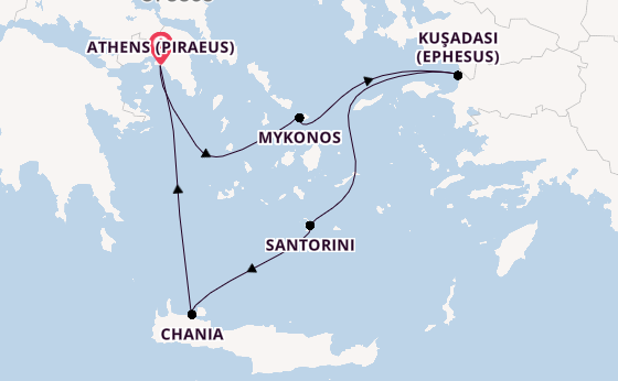 Eastern Mediterranean from Athens (Piraeus), Greece with the Evrima