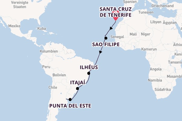 Südamerika ab Santa Cruz de Tenerife, Spanien auf der MS Hamburg
