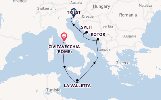 Middellandse Zee vanaf Civitavecchia (Rome), Italië met de Queen Elizabeth