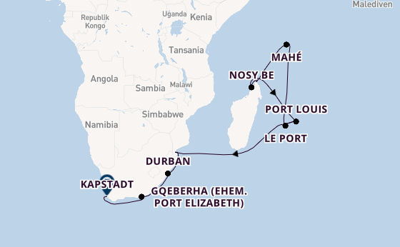 Indischer Ozean ab Port Louis, Mauritius auf AIDAblu