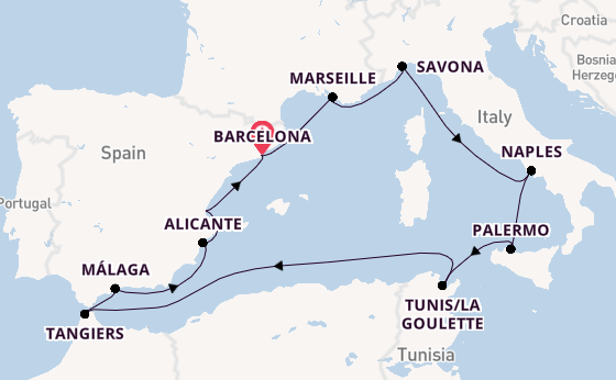Western Mediterranean from Barcelona, Spain with the Costa Pacifica