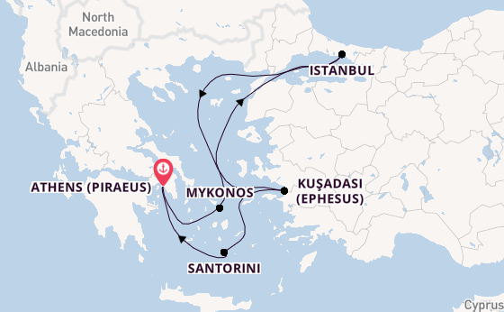 Eastern Mediterranean from Athens (Piraeus), Greece with the Brilliance of the Seas