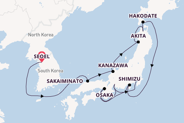 Japan vanaf Seoel, Zuid-Korea met de Norwegian Jade
