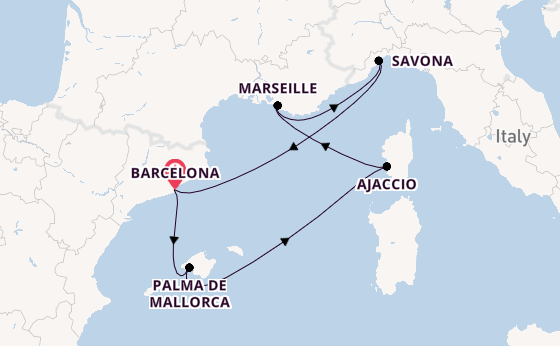 Western Mediterranean from Barcelona, Spain with the Costa Favolosa