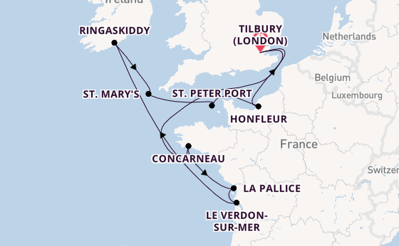 12 day trip on board the Ambience from Tilbury (London)