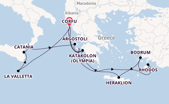 Oostelijke Middellandse Zee vanaf Corfu, Griekenland met AIDAblu