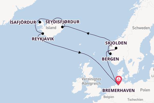 Norwegen ab Bremerhaven, Deutschland auf der Mein Schiff 3